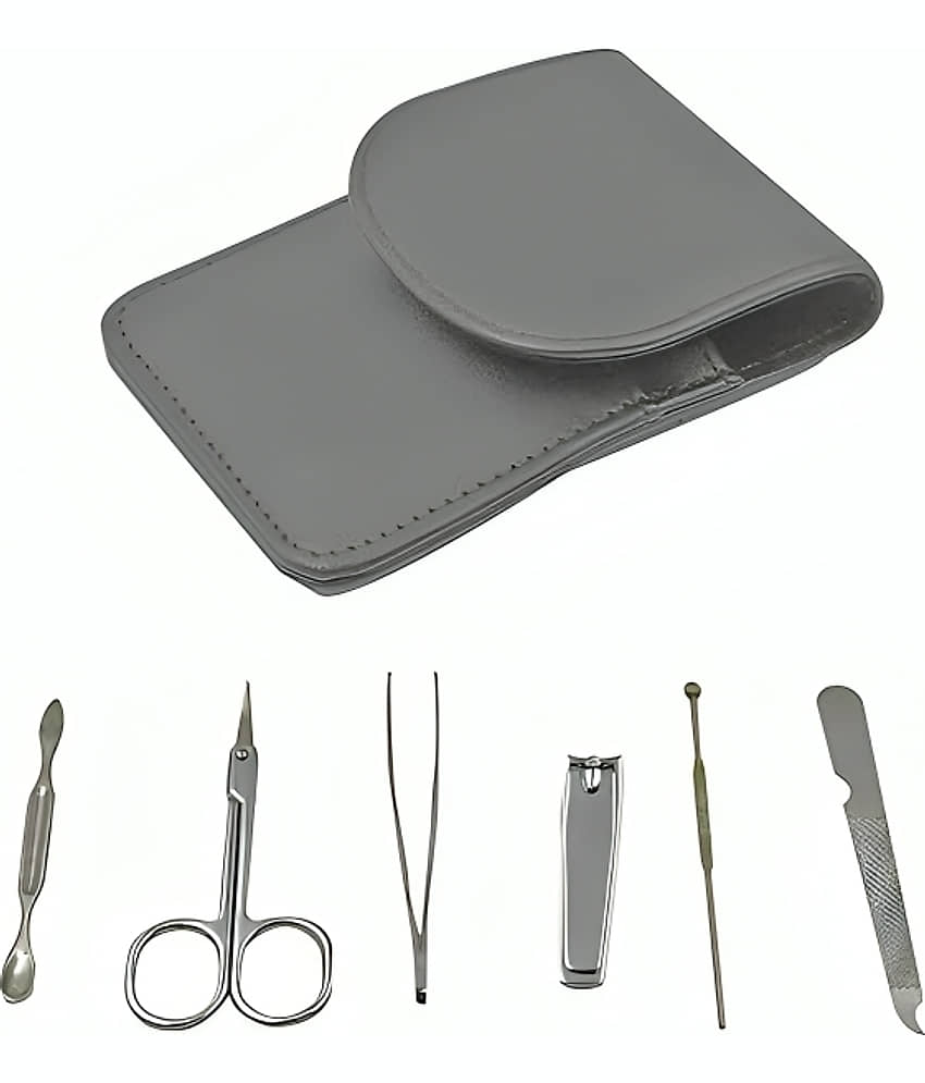 6 In 1 Stainless Steel Manicure Kit | Grooming Facial Nail Clipper Kit With Travel Case (pack of 1) view 2