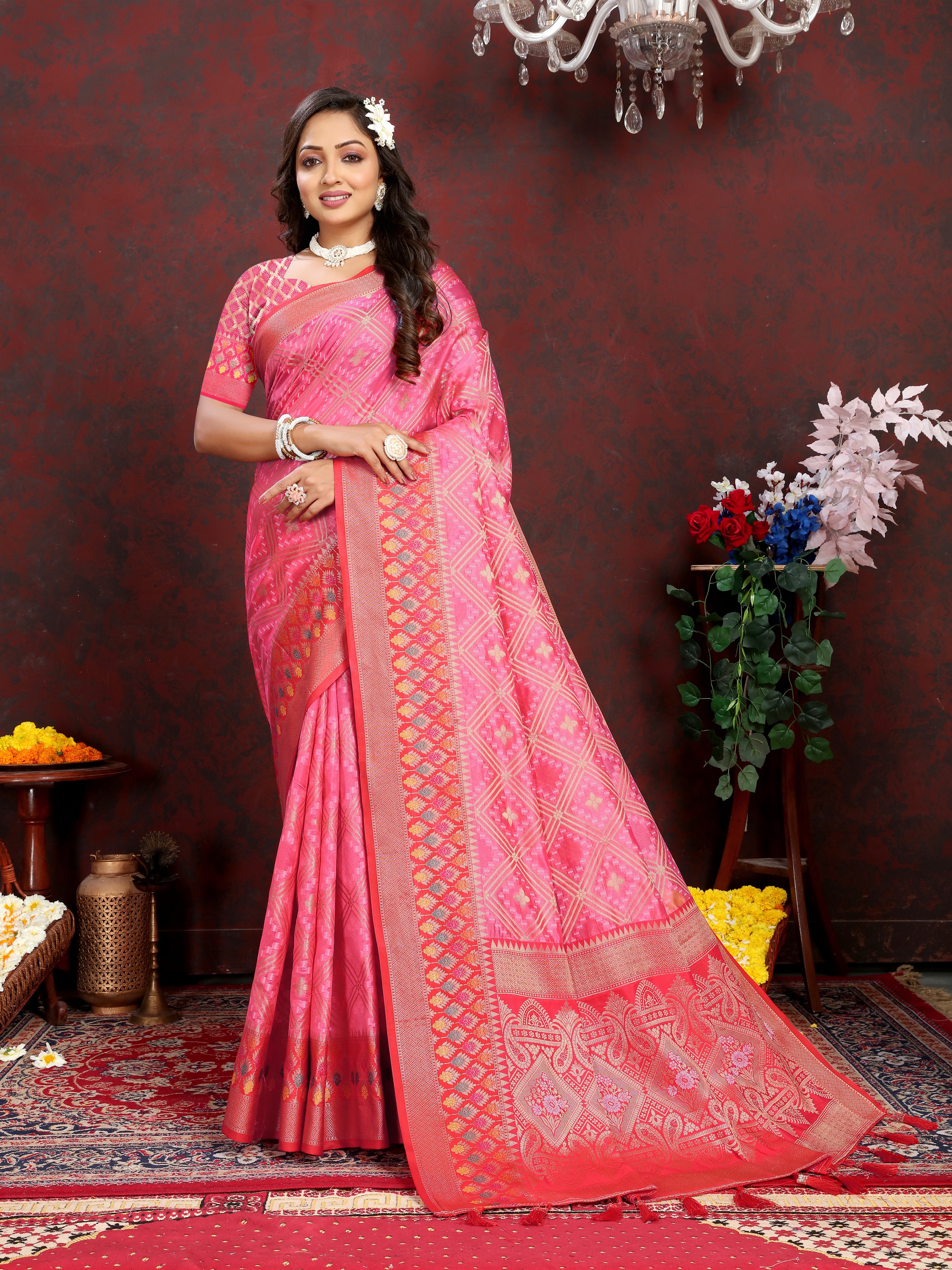 Soft Organza silk saree with Meenakari weawin... view 2