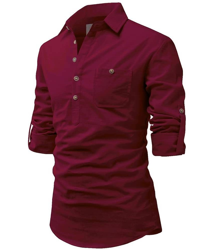 TrendiVastra Pink Cotton Blend Men's Shirt Style Kurta ( Pack of 1 ) view 2