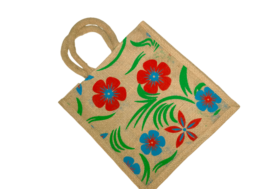 Floral Printed Jute Bag view 2