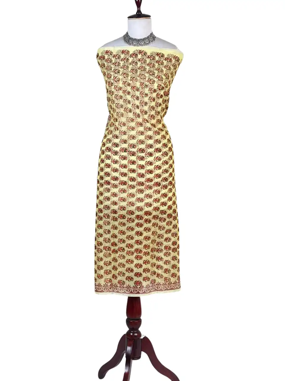 Kota Doria Dress Material Beige Rose Floral Buti view 2