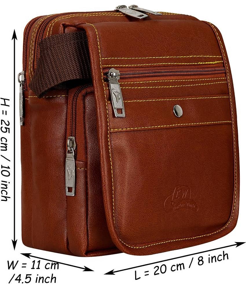 Leather World men Tan Leather 6 Ltrs Casual Messenger Bag view 2