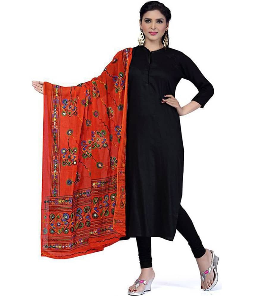 Apratim Orange Cotton Aari Embroidered Dupatta