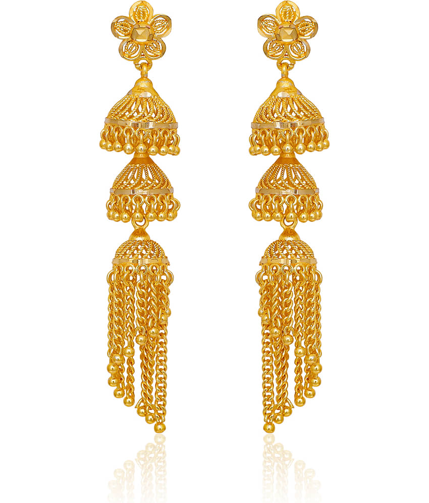 LUV FASHION Gold Jhumki Earrings ( Pack of 1 ) view 2