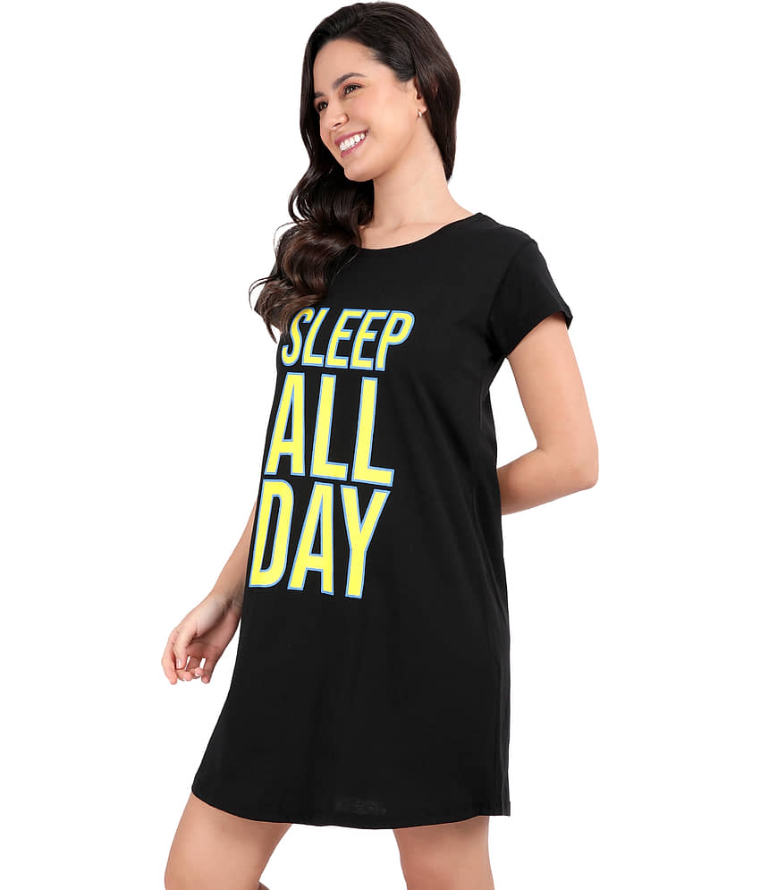 snappyb Women Cotton Solid Regular Fit Round Neck T-Shirt ( Black ) view 2