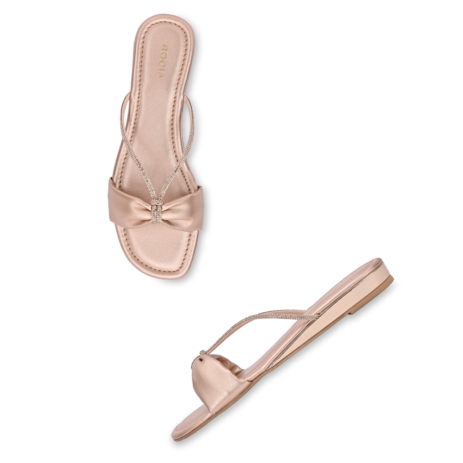 Rose Gold Women Diamante Strap Flats view 2