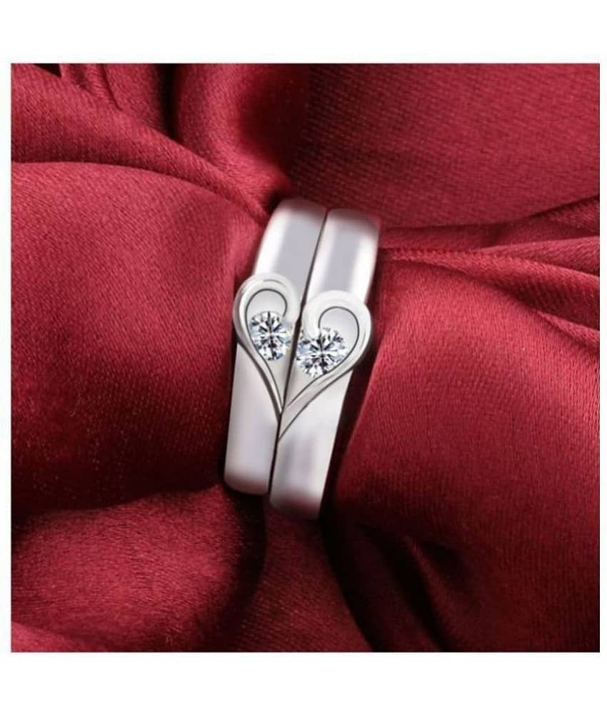 Silver Shine Silver Plated Solitaire Adjustable Couple ring for Men and Women,Couple ring for Girls and Boys-2 pieces view 2