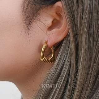kimti 18K Gold Plated Pave Thick Hoop Anti Tarnish Earring view 2