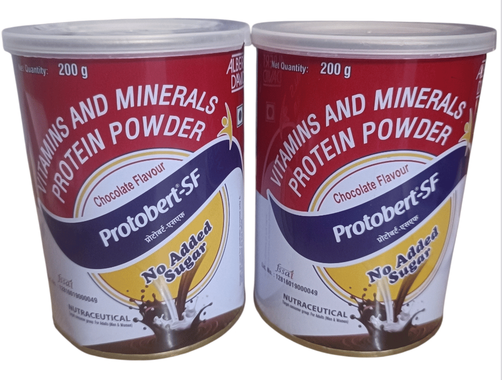 Protobert-SF Protein Powder Chocolate Flavour | No Added Sugar | Vitamins & Minerals Supplement 200g(pack of 2)