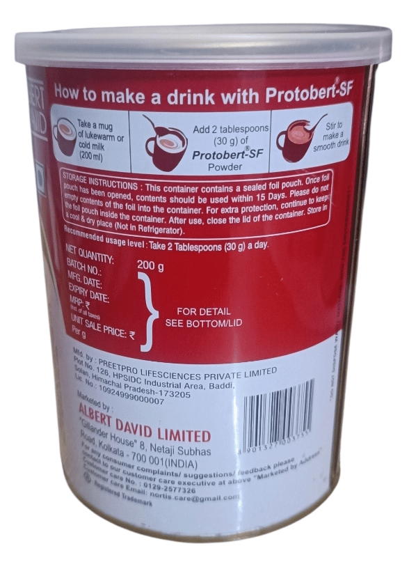 Protobert-SF Protein Powder Chocolate Flavour | No Added Sugar | Vitamins & Minerals Supplement 200g(pack of 2) view 2