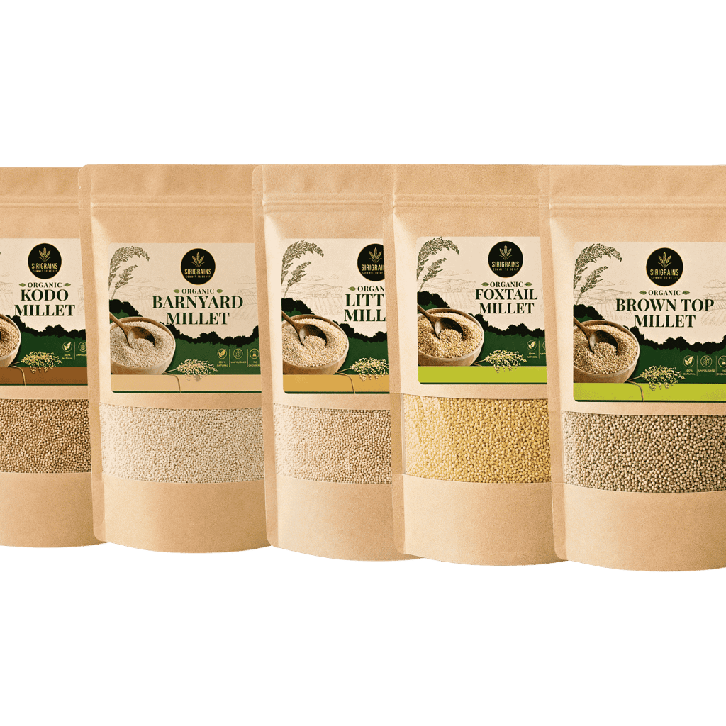SiriGrains Millet Combo Pack (5 x 500g) | Foxtail, Barnyard, Little, Kodo & Browntop Whole Millets | Unpolished Variety Pack | Total 2.5kg