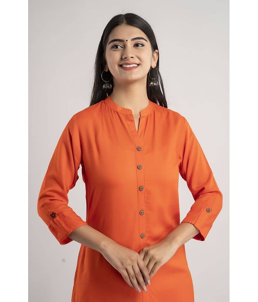 MAUKA - Orange Rayon Women's Front Slit Kurti ( Pack of 1 ) view 2