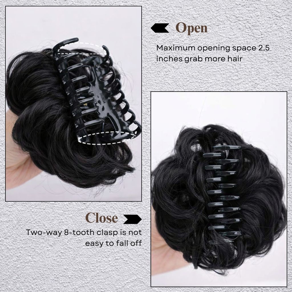 Ktein Wig Bun Clip with 8 Tooth Claw Natural Look Hair Bun Extension - Black view 2