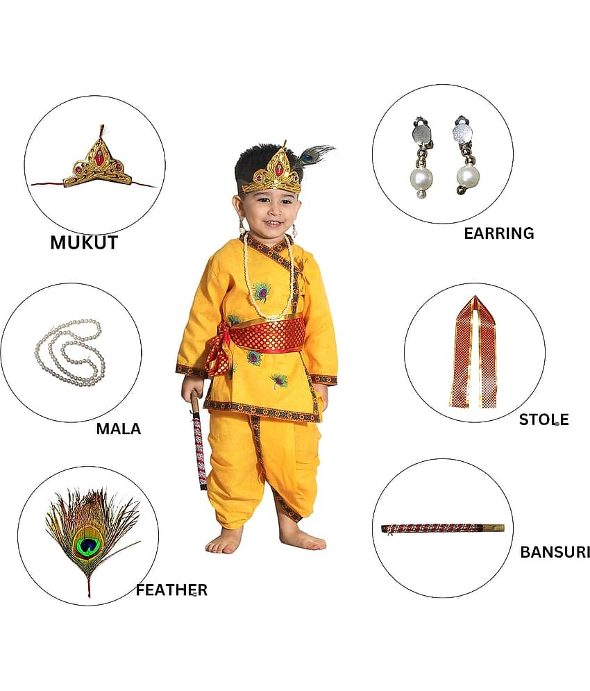 Kaku Fancy Dresses Krishna Costume for Kids | Kids Krishna Dress for Janmashtami/Kanha/Krishnaleela/Mythological Character Krishna Fancy Dress Costume for Boys/Girls - Yellow (1-1.5 Years) view 2