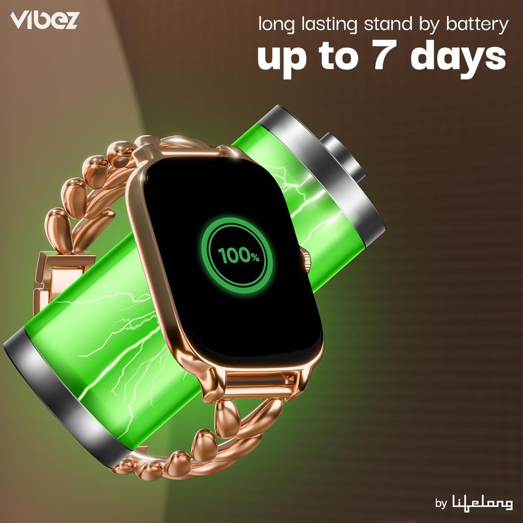 Vibez Allure Luxury Smart Watch for Women & Gift Box- Stainless Metal Straps,1.83″ Display, BT Calling Smartwatch & Jewellery Set for Women view 2