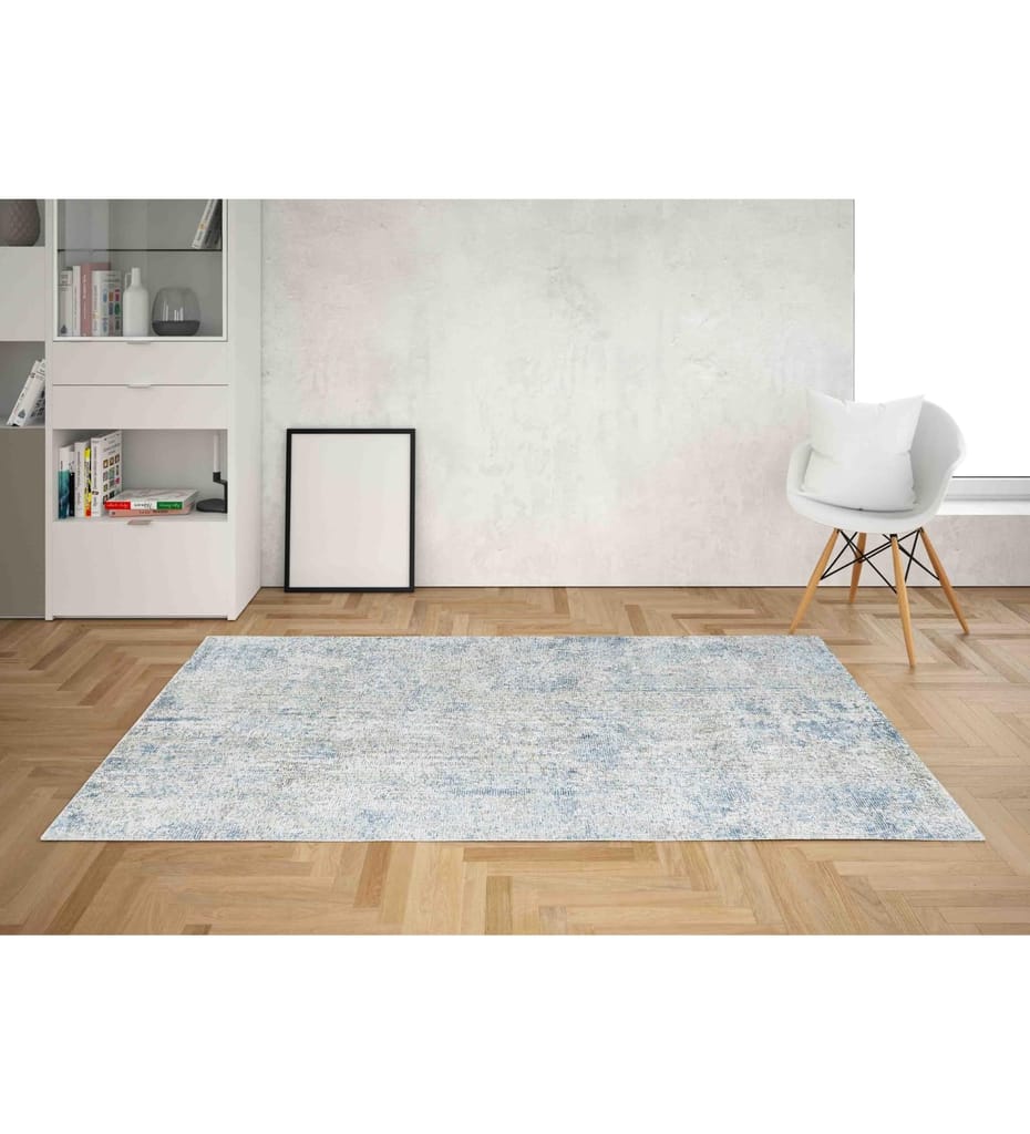 Neu Looms Handmade Viscose Wool Anti-Skid Rug for Bedroom, Living Room, Nursery, Dorm, Playroom & Reading Area (Size 6x9 Feet, Blue-Beige) view 2
