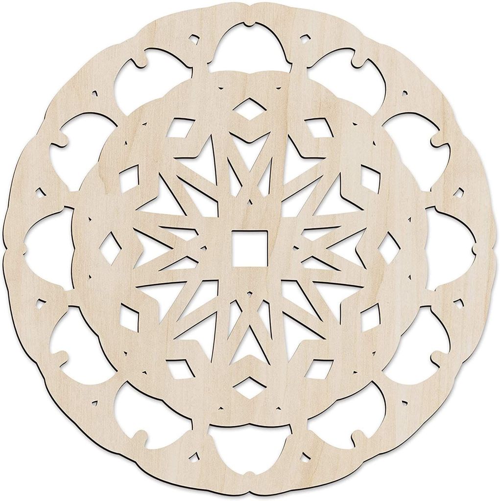 Haoser Mandala Wooden Wall Art, Traditional Star Ornament Polygonal Details, Birch Wood Plywood Rustic Wall Art Accent for Hallway Bedroom Living Room Cafes and Offices (Mandala Design-4_30CM)