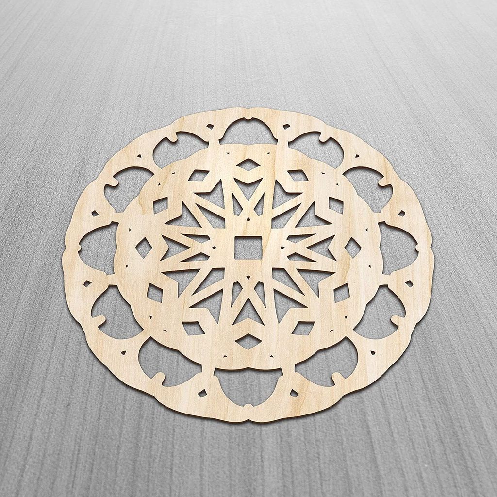 Haoser Mandala Wooden Wall Art, Traditional Star Ornament Polygonal Details, Birch Wood Plywood Rustic Wall Art Accent for Hallway Bedroom Living Room Cafes and Offices (Mandala Design-4_30CM) view 2