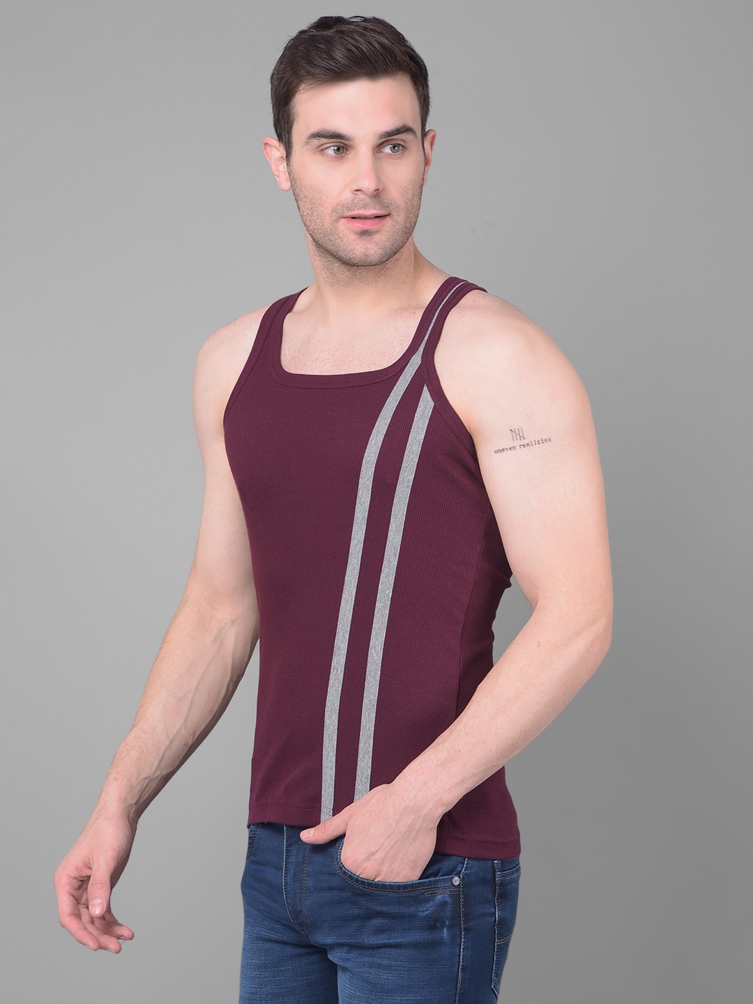 Men's Assorted Pack of 5 Solid Combed Cotton Racerback Styled Gym Vest view 2