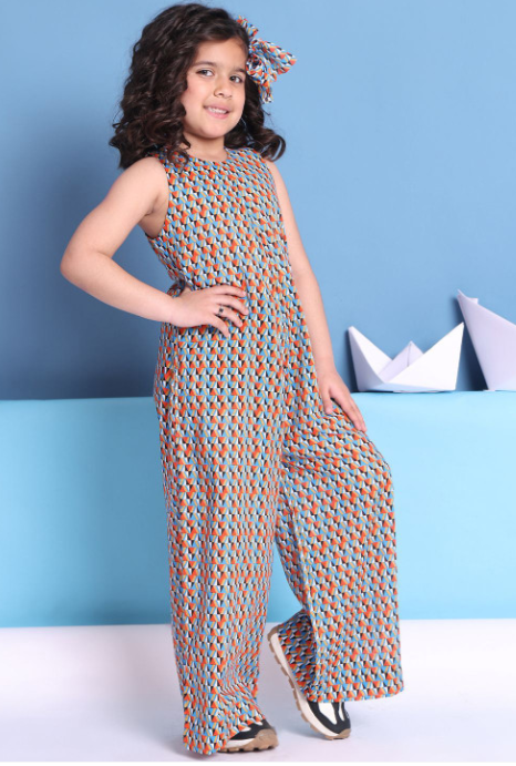 Girls Printed Pure Cotton Basic Jumpsuit view 2