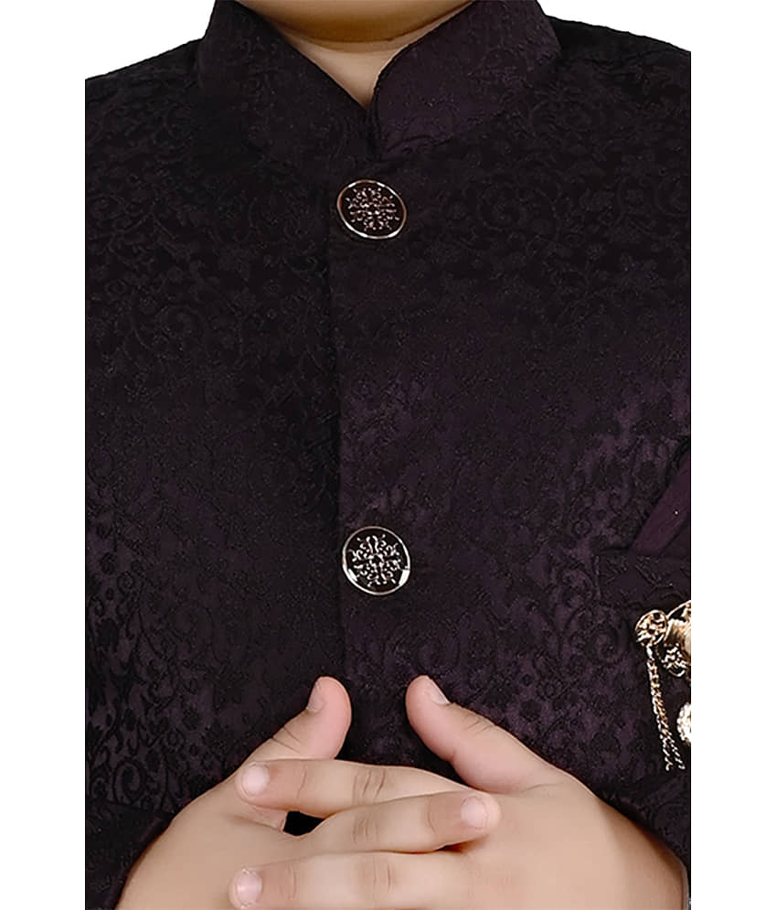 Arshia Fashions Boys Jacquard Wine Sherwani ( Pack of 1 ) view 2