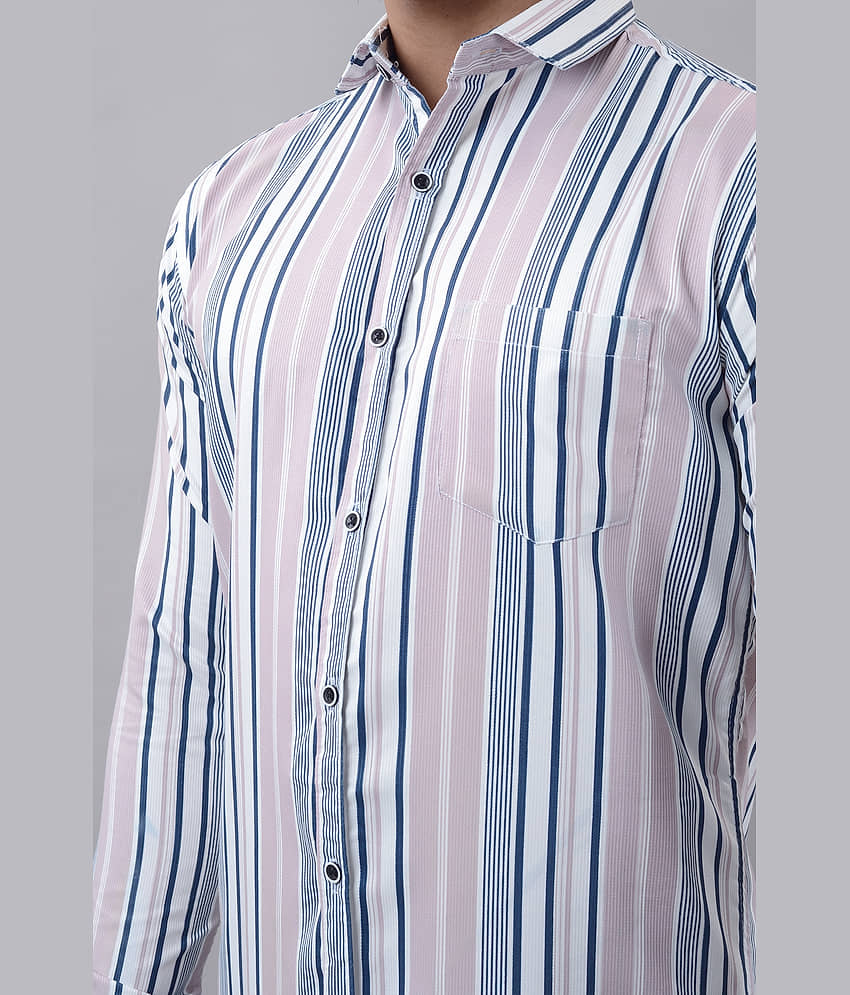 MOUDLIN Cotton Blend Slim Fit Striped Full Sleeves Men's Casual Shirt - Pink ( Pack of 1 ) view 2