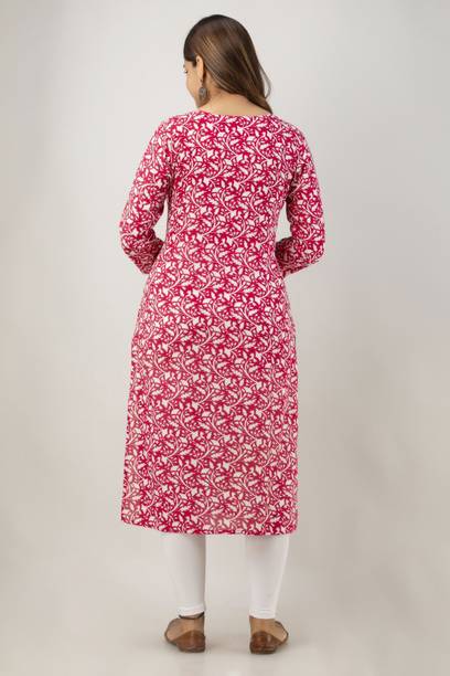 Women Printed Viscose Rayon A-line Kurta (Pink) view 2