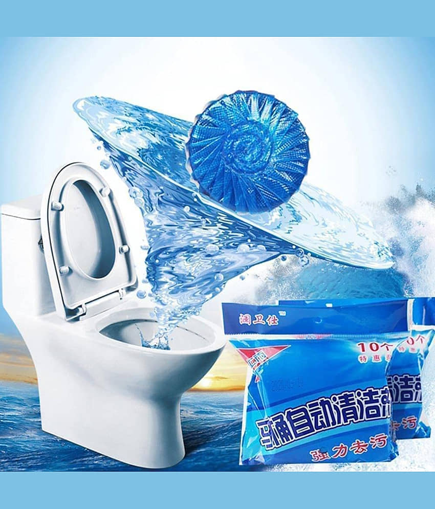 Radhe Creation (Pack 1 - 10pc) Automatic Toilet Bowl Cleaner Tablets Bathroom Toilet Tank Cleaner Blue Clean Bubbles,Strong Detergent Ability,Long lasting 300 brushes,Mild Fresh Pine Scent(10 Pack)05:45 PM
