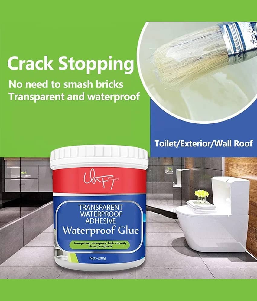 (Pack 2) Crack Seal Glue 300gm with Brush, Transparent Waterproof Glue, Leakage Glue, Crack Filler Glue, Leakage Repair Glue, Waterproof Leakage Glue, Water Leakage Glue, Roof Leakage Glue, Roof Water Leakage Glue, Waterproof Sealant Glue view 2