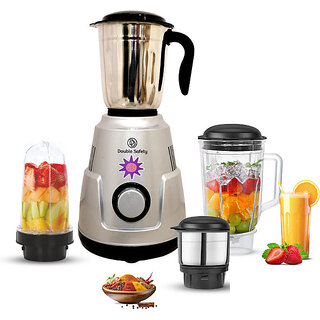 Double Safety Royal 750W Mixer Grinder 4 Jars - Boston Heavy Duty (Silver)