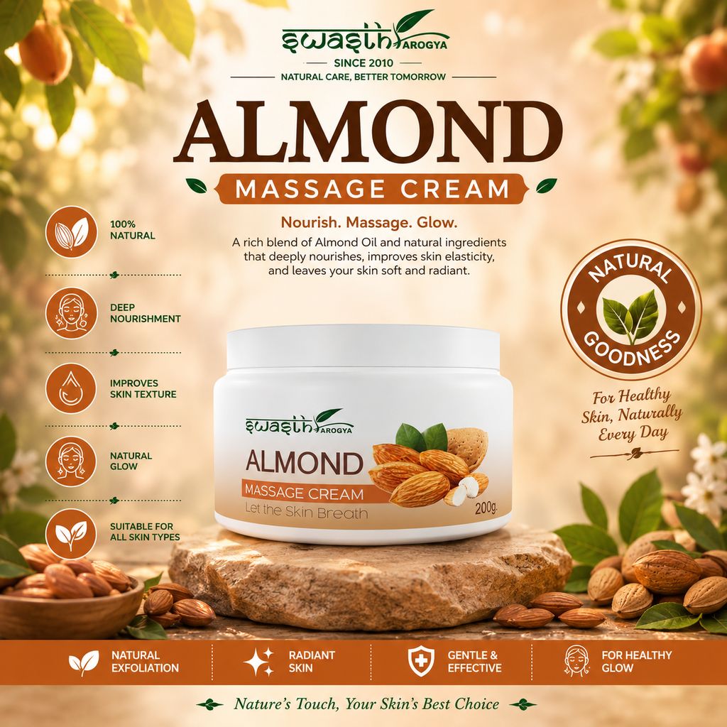 Swasth Arogya Almond Massage Cream || Fine Lines || Sun Damage || Scars || Improves Skin Tone || Pack Of 1 Jar Almond Massage Cream (200gm.) view 2