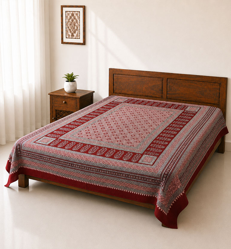 Hand Block Printed Bagh Cotton Double Bedsheet view 2