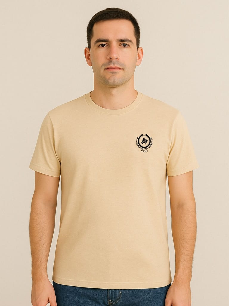 Cotton Beige Plain Round neck T-Shirt view 2