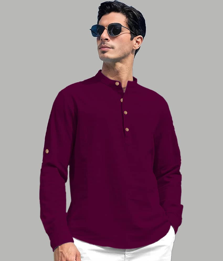 UNI VIBE Cotton Blend Plain Shirt Style Kurta For Men ( Magenta )
