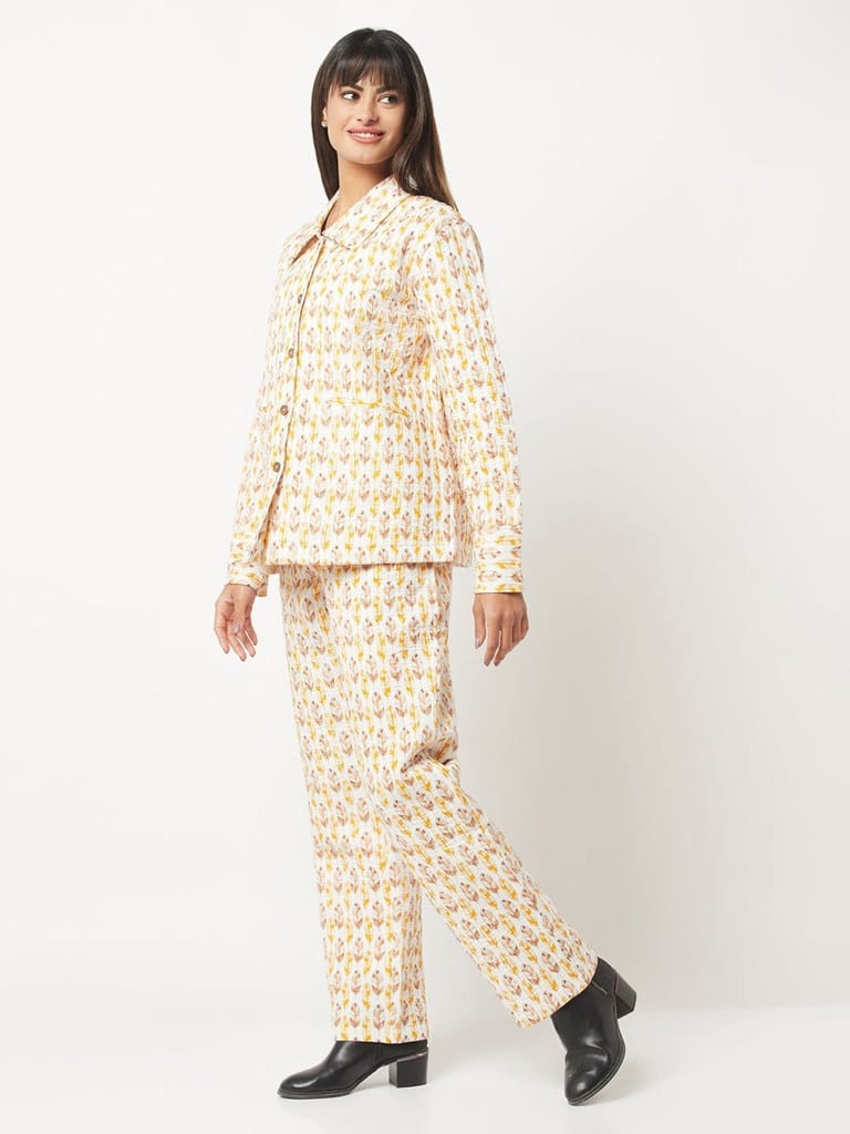 Yellow And White Quilted Co-ord Set view 2