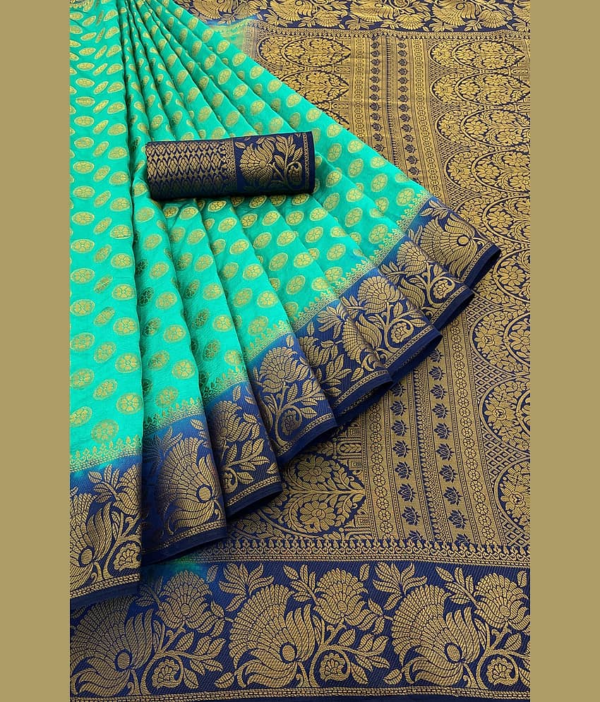 Prijari Banarasi Silk Woven Saree With Unstitched Blouse Piece ( Green )