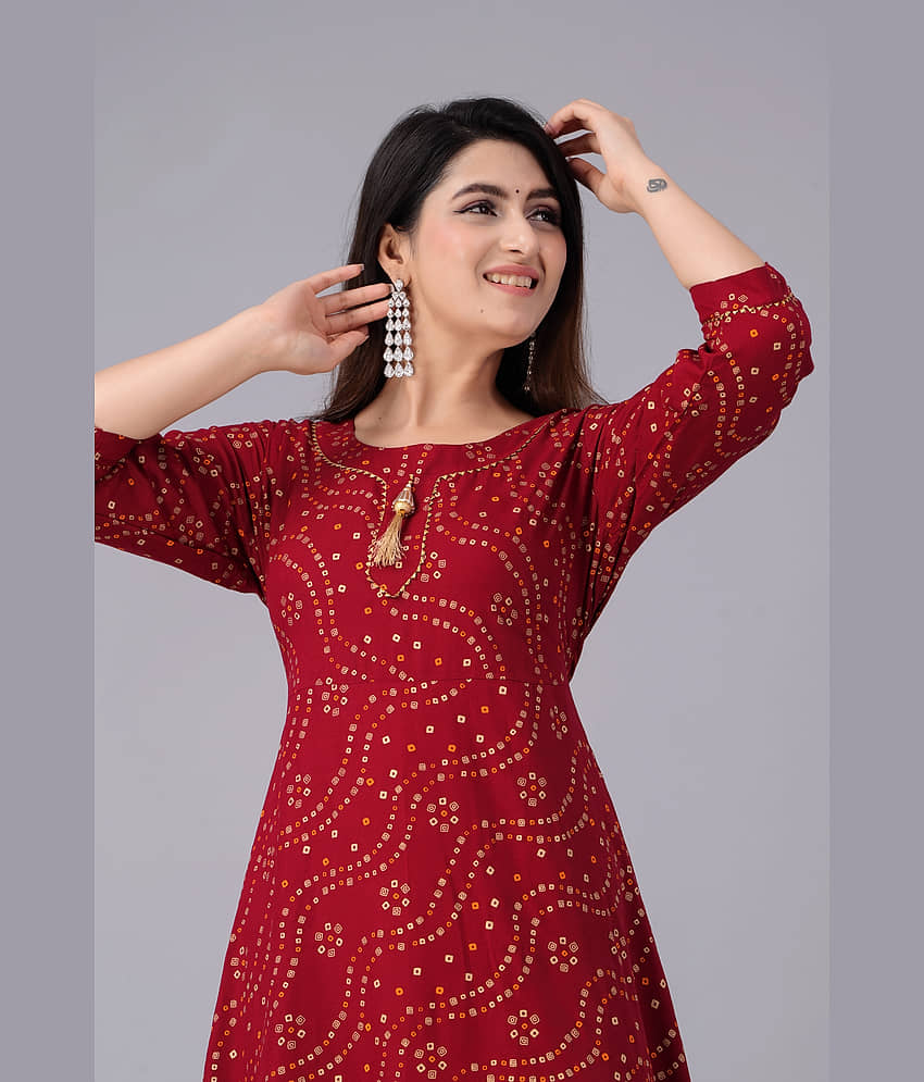 Smien - Maroon Rayon Women's Anarkali Kurti ( Pack of 1 ) view 2
