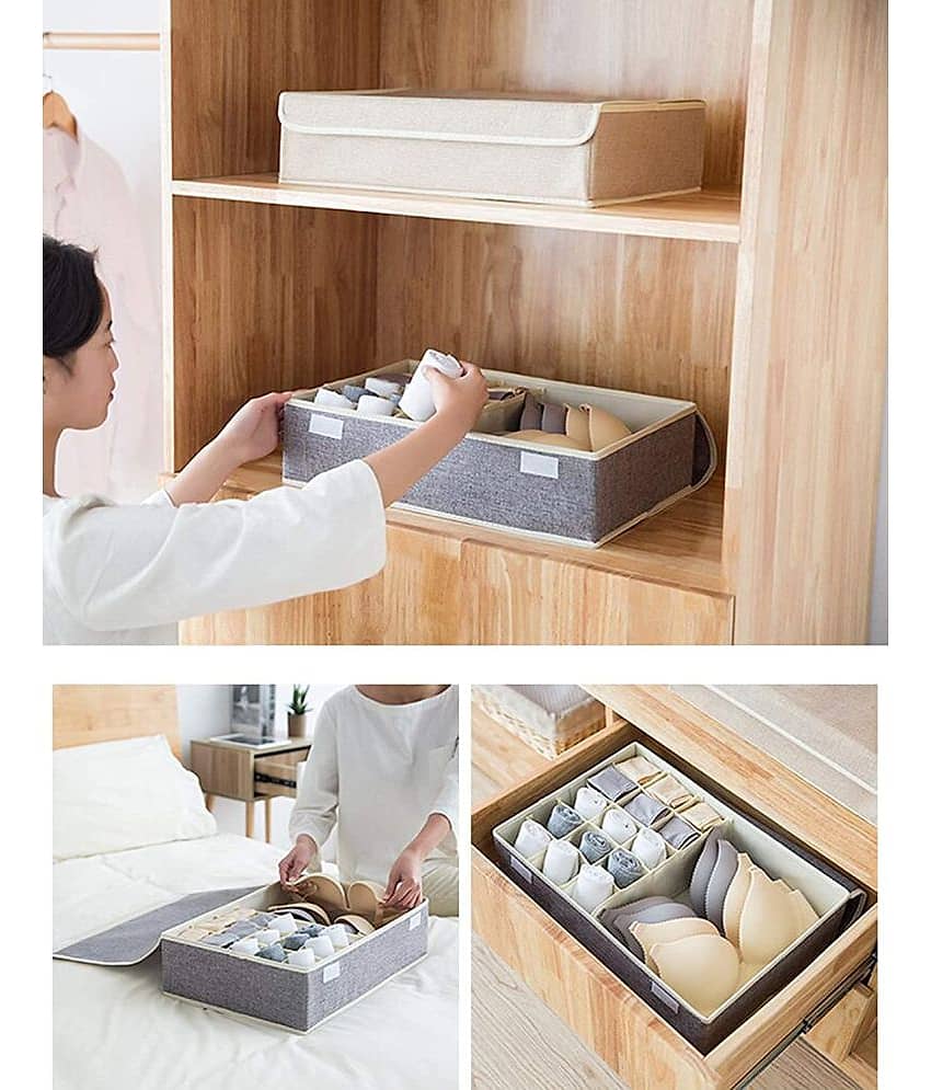 House of Quirk Innerwear Organizer 15+1 Compartment Non-Smell Non Woven Foldable Fabric Storage Box for Closet view 2