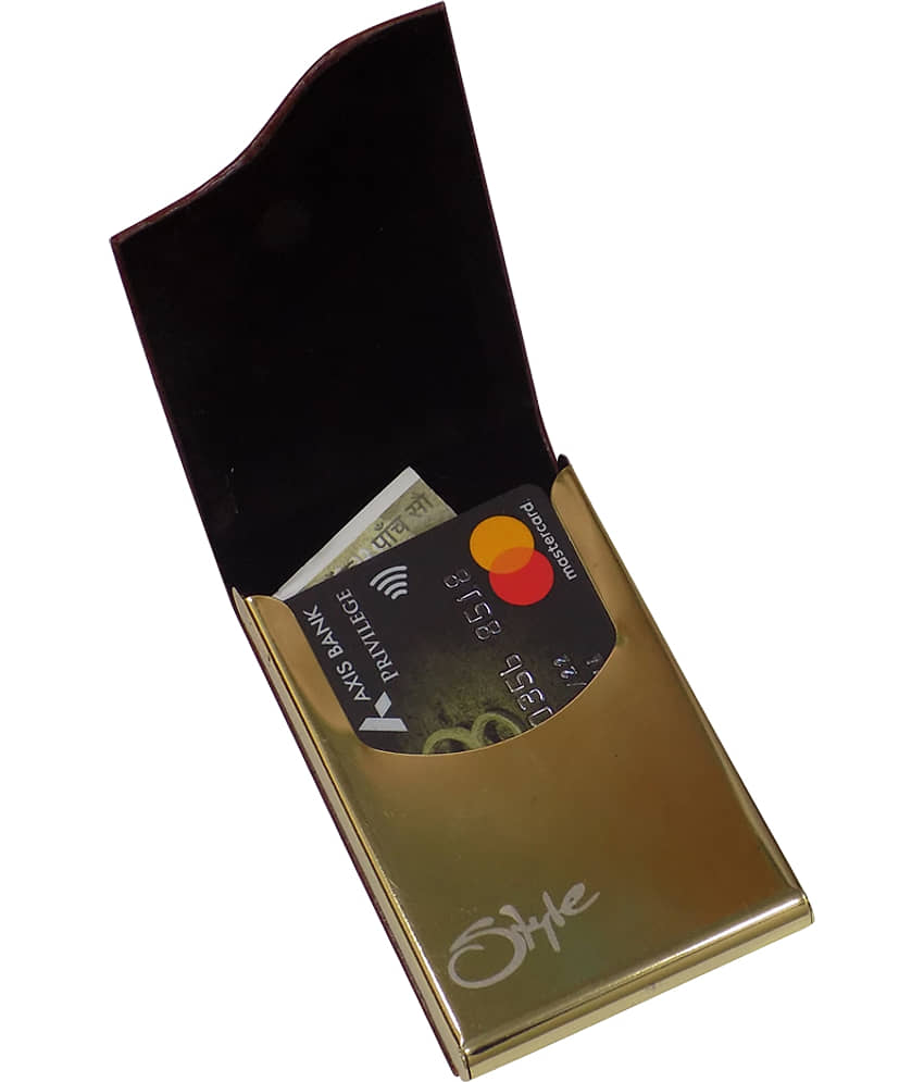 STYLE SHOES Brown and Golden steel ATM Visiting , Credit Card Holder, Pan Card/ID Card Holder , Pocket wallet Genuine Accessory for Men and Women Card holder view 2