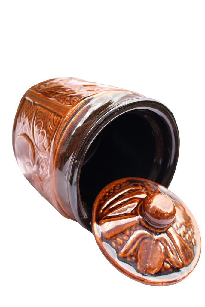 Traditional Ceramic Brown Jar with Lid for Storage and Decor view 2