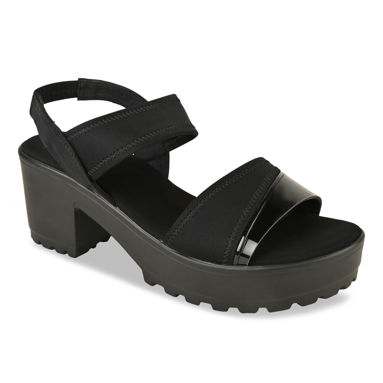 Black Women High Lycra Platform Sandals view 2