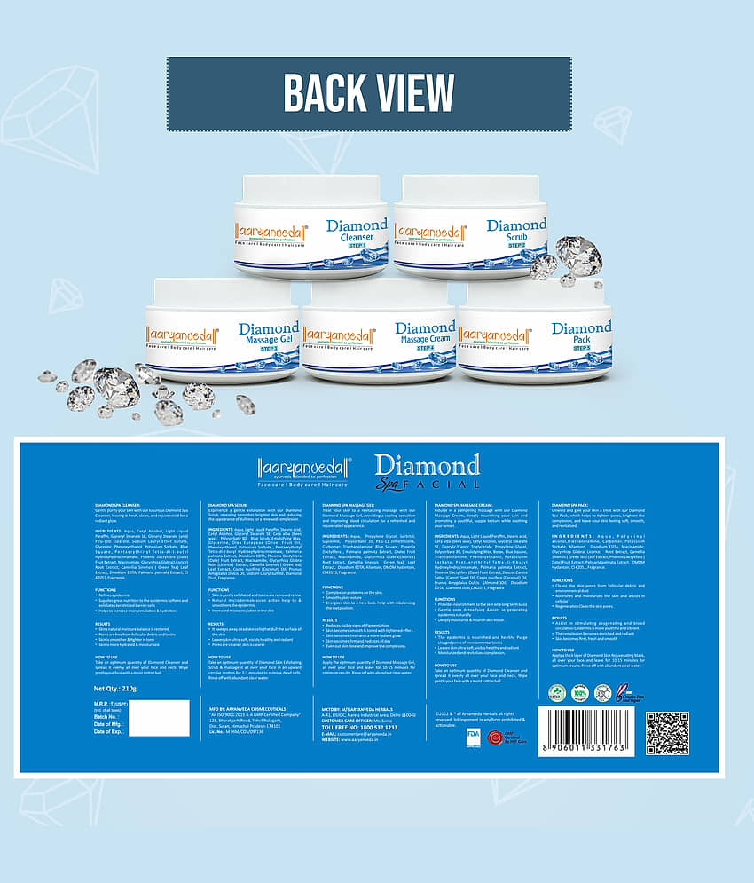 Aaryanveda Diamond Facial Kit, helps in Skin Brightening & Radiance Glowing Skin Spa Kit, 210g view 2