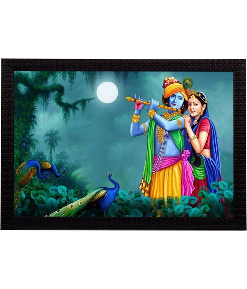 eCraftIndia Blue & Green Radha Krishna Playing Flute Satin Matt Texture UV Art Wall Painting view 2