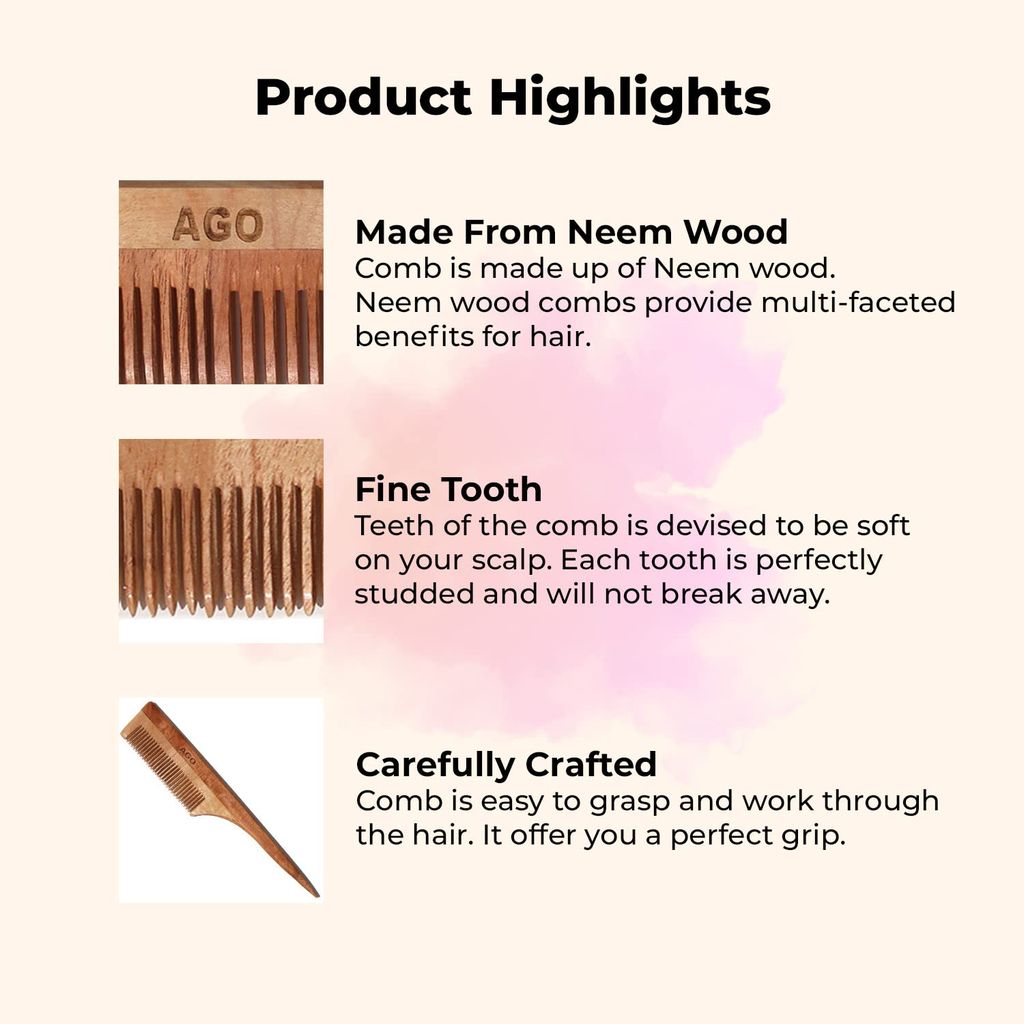 Neem Wood Comb | Hair comb set combo for Women & Men | Wooden Comb for Hair Growth, Hairfall, Dandruff Control (Set of 4) view 2