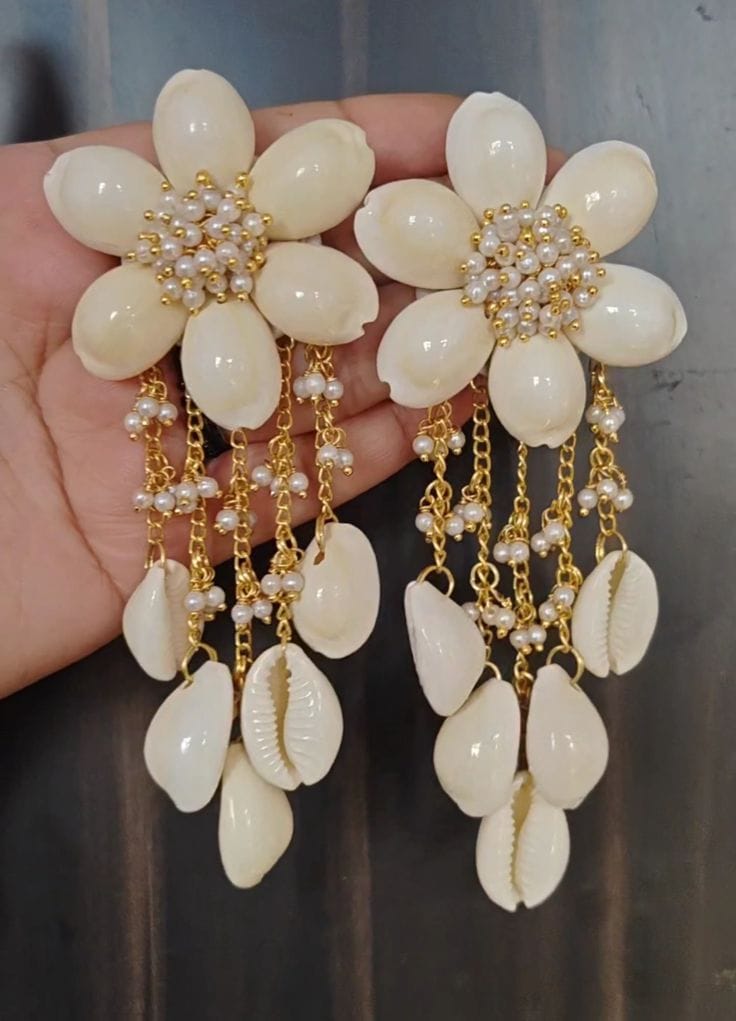 Elegant White Seashell & Pearl Drop Earrings view 2