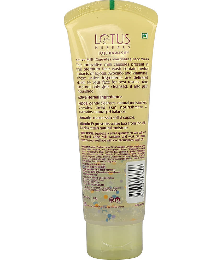 Lotus Herbals Jojobawash Active Milli Capsules Nourishing Face Wash , For All Skin Types , 80G view 2