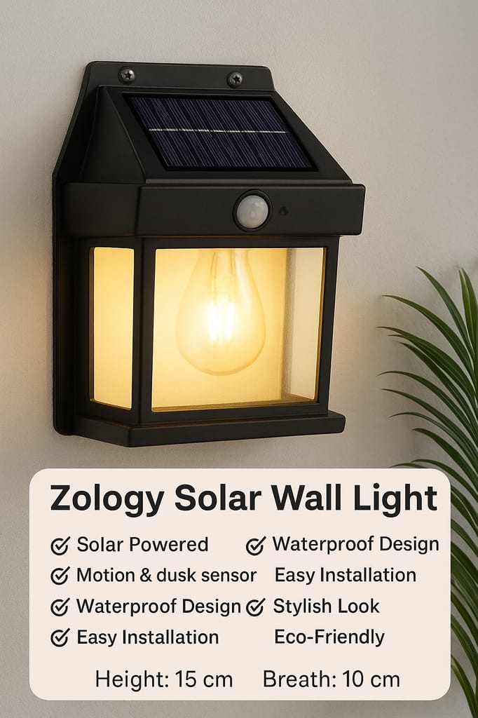 Zology Solar Wall Light | Motion Sensor | Waterproof LED Outdoor Lamp for Garden, Balcony & Entrance view 2