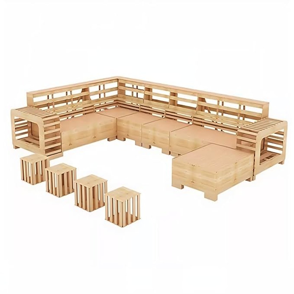 Starlet Furniture U Shape 9 Seater Fabric Sofa Set with Tea Table & 4 Puffy 9 (Dark Green) view 2
