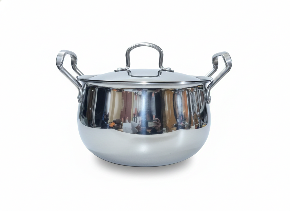 India Gold Triply Stainless Steel Casserole with Lid, Belly Shape Handi,