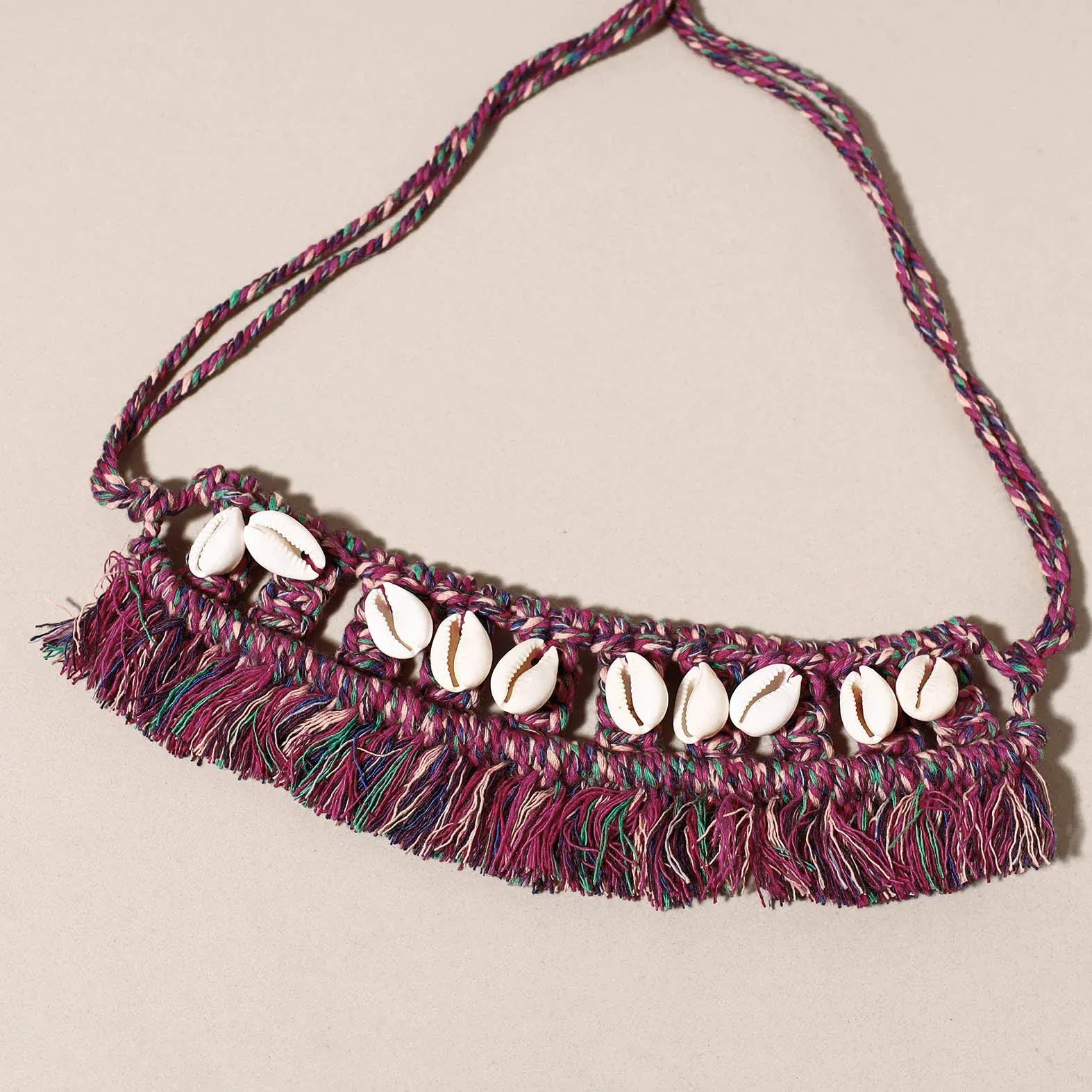 Pink Thread & Seashell Handmade Macrame Choker
